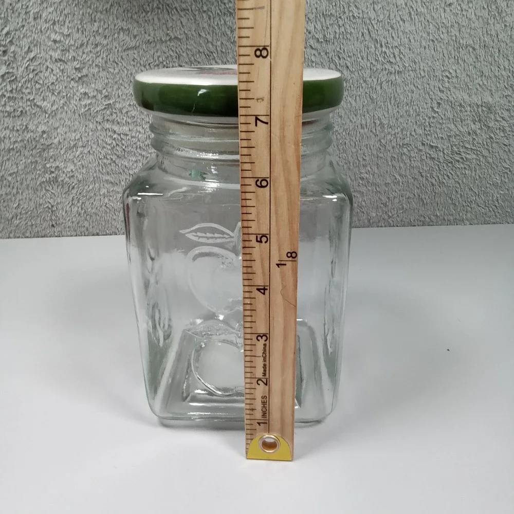 Vintage Style Square Glass Apple Canister Jar with Pink Ceramic Lid 7 Inch‎
